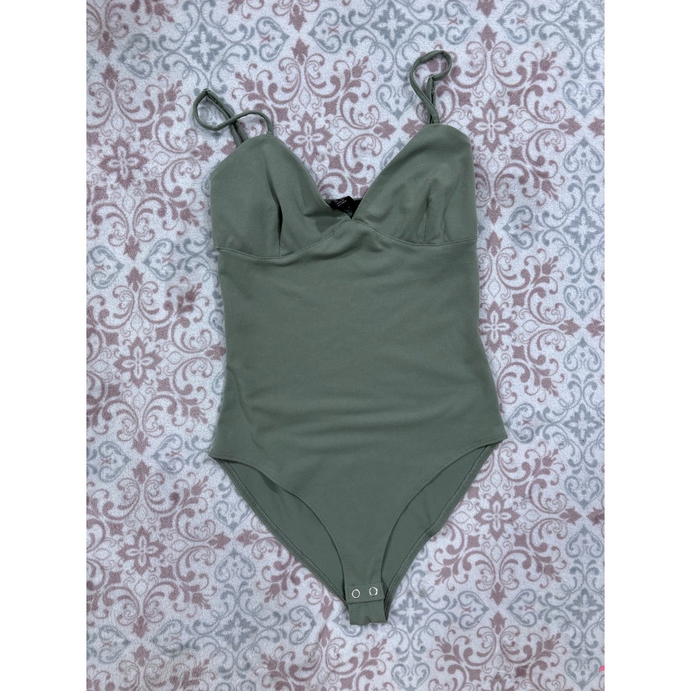 Forever 21 Olive Green V-Neck Sleeveless Bodysuit Adjustable Straps Small